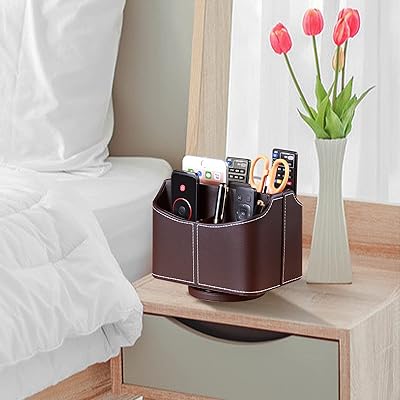 Buy Leather Remote Control Holder 360 Degree Spinning Desk Tv Remote Caddy Box Coffee Table Organizer For Controller Media Calculator Mobile Phone And Pencil Storage Online In Turkey B079jh92cw