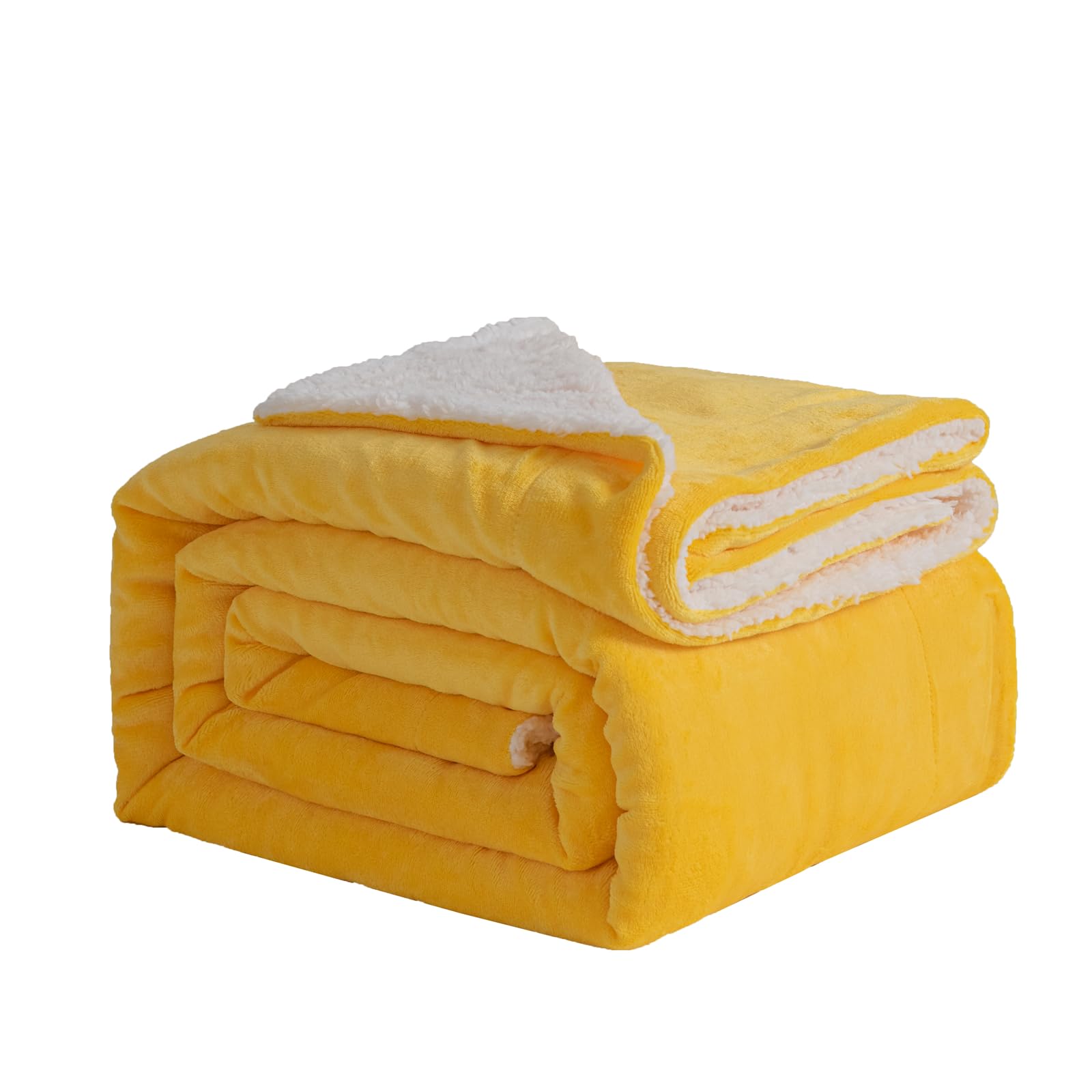 Good Nite Blanket 150x200cm Reversible Sherpa Fleece Fluffy Polyester Throw Blanket Soft and Warm Bed Blankets for Home life and Travel Machine Washable (Yellow,Double)