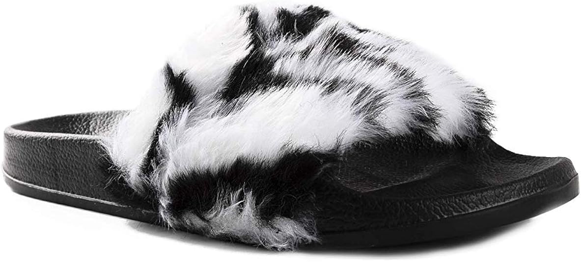 Amazon.com | Luxe L 100% Faux Fur Women's Faux Sheepskin Fur Slides Plush Comfortable Modern 
