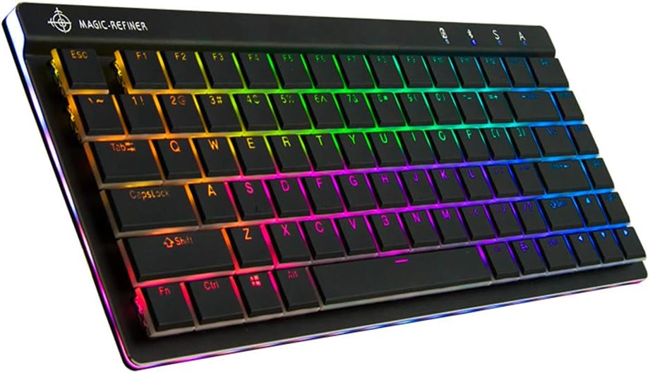 Guanwen Wired/Wireless Bluetooth Mechanical Gaming Keyboard, RGB Backlit Ultra-Thin Metal Ergonomic Multimedia USB Keyboard for PC Laptop Computer (Color : Black)