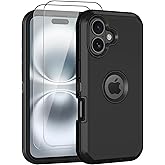 Aimoll-88 for iPhone 16 Plus Case, with 2 Screen Protector Heavy Duty Drop Protection, Full Body 3 Layer Rugged Shockproof Dust-Proof Protective Phone Cover for Apple iPhone 16 Plus (Black)