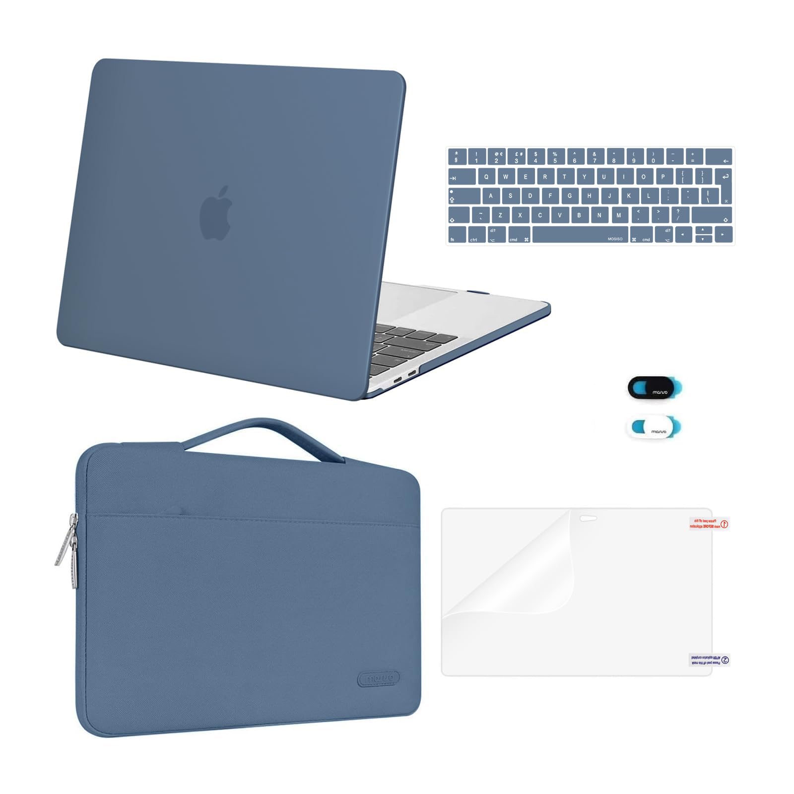 MOSISO Compatible with MacBook Pro 13 inch Case M2 M1 2026 2025 2024-2016 A2338 A2289 A2251 A2159 A1989 A1706 A1708, Hard Shell Cover&Bag&Keyboard Skin&Webcam Cover&Screen Protector, Steel Blue