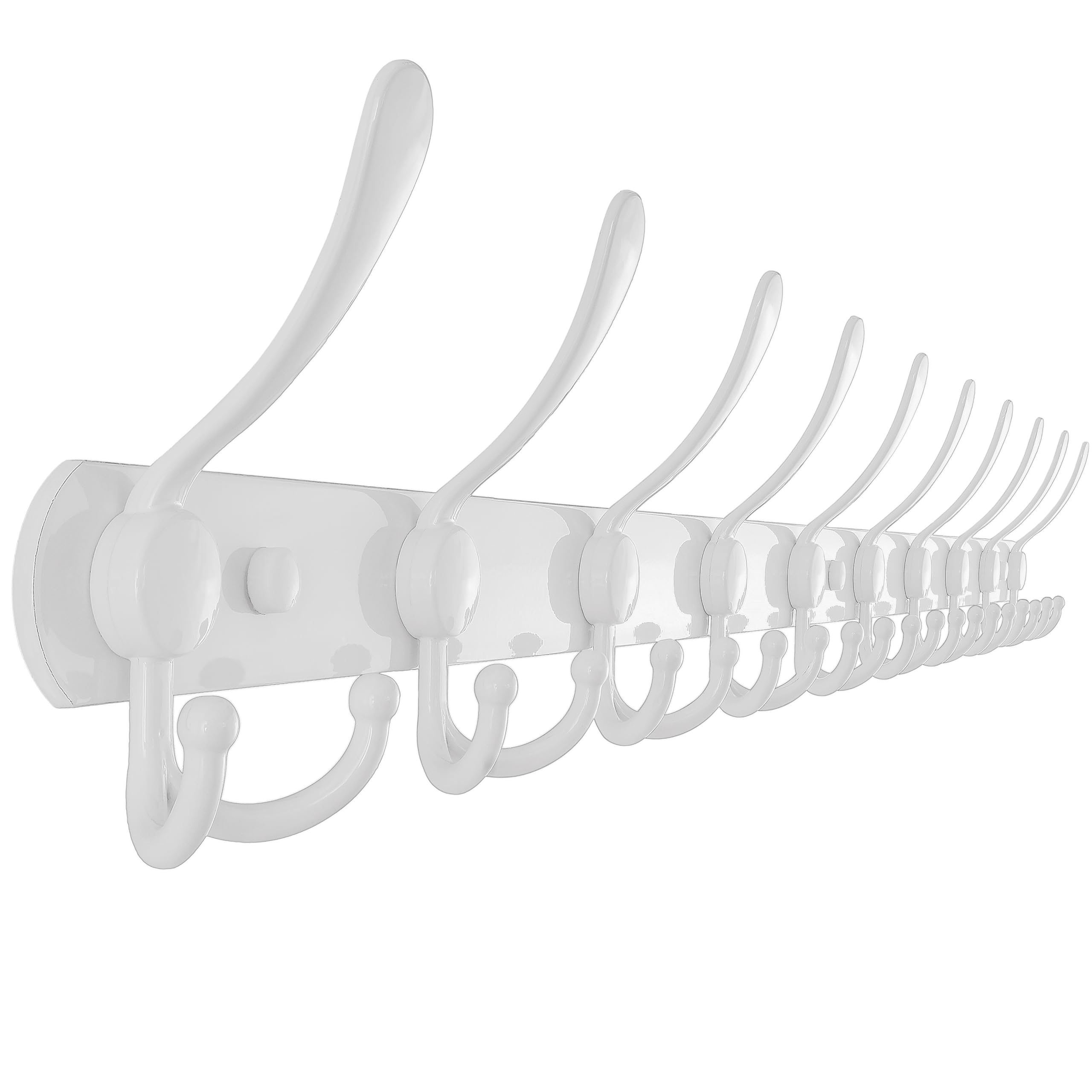 Dseap Wall Mounted Coat Rack - 96cm Long 10 Tri Hooks, Heavy Duty Stainless Steel Metal Coat Hanger Rail Wall Hooks for Coats Hats Clothing Clothes Purse Mudroom Entryway, White