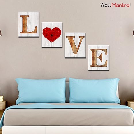 Wallmantra Beautiful Love Romantic Wall Painting 4 Pieces Canvas Print Wall Hanging Stretched And Framed On Wood 40 W X 12 H Home Decor For