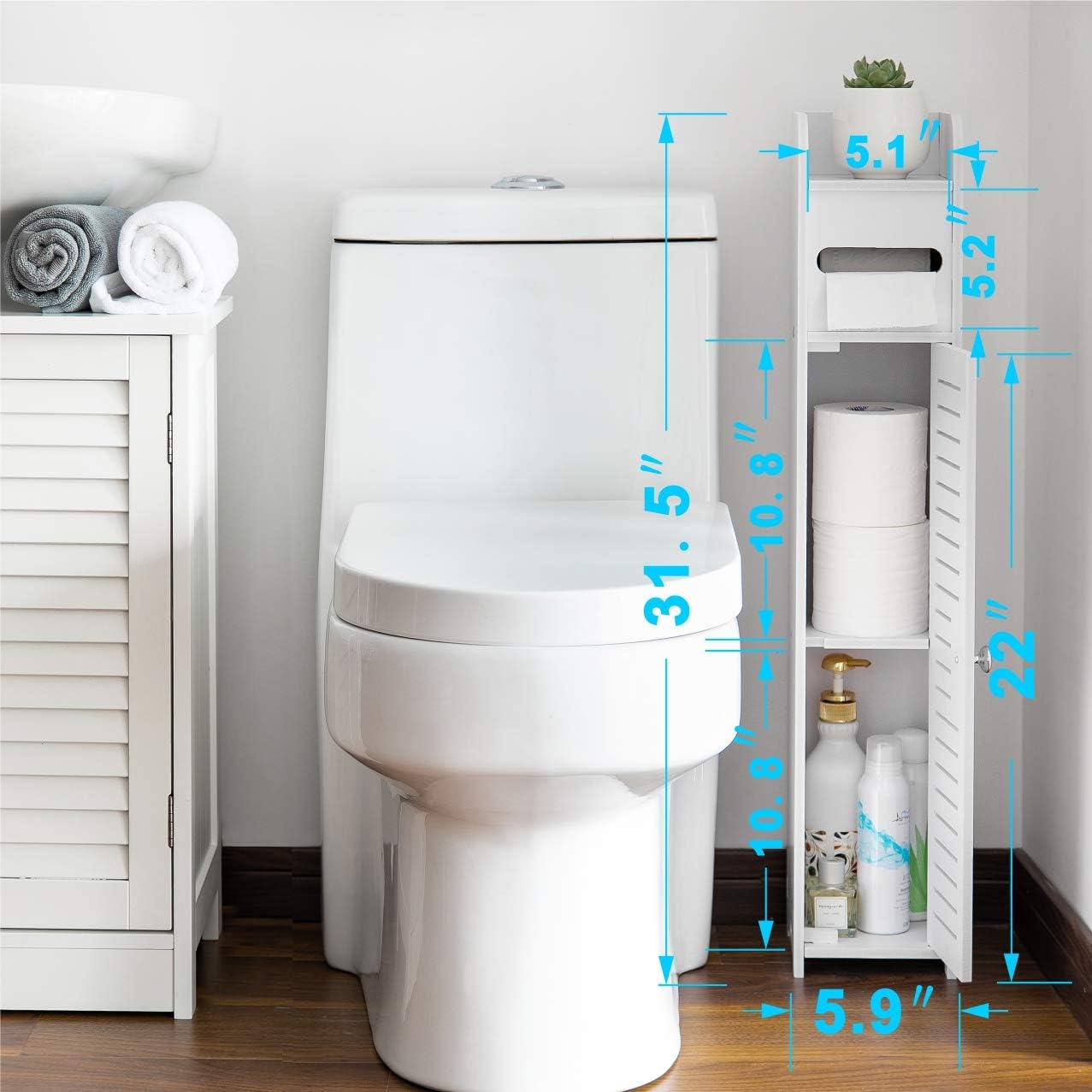 AOJEZOR Small Bathroom Storage Corner Floor Cabinet with Doors and Shelves, Thin Toilet Vanity Cabinet, Narrow Bath Sink Organizer, Towel Storage Shelf for Paper Holder, White: Home & Kitchen