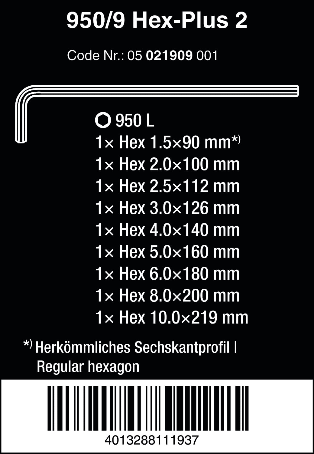 Wera 950 L/9 SM N Winkelschlüsselsatz, metrisch, gestellverchromt, 9-teilig, 05021909001 2