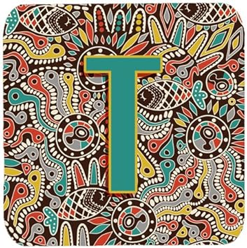 Amazon Caroline S Treasures Cj13 Tfc文字tレトロトライバルアルファベット初期foam Coasters Set Of 4 3 5インチ マルチカラー Caroline S Treasures コースター