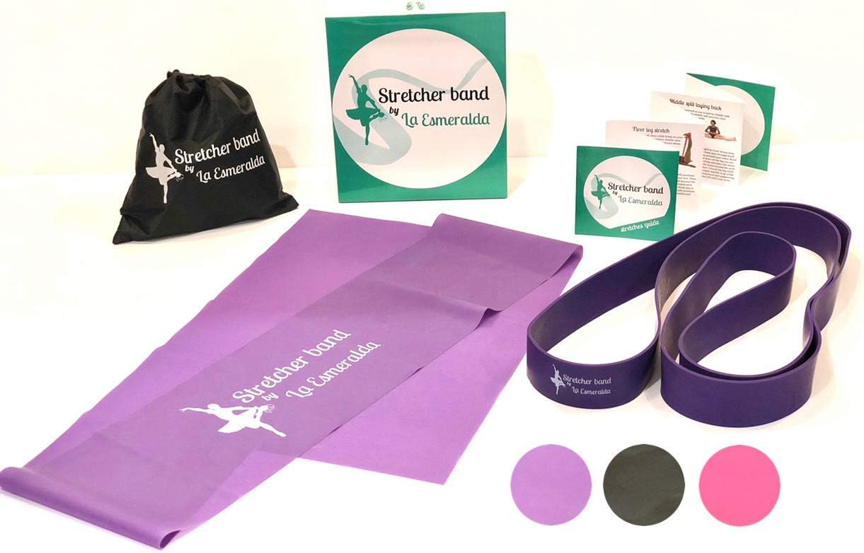 La Esmeralda Stretch Bands Set of 2 for Ballet, Dancers, Gymnastics .Resistance Bands to Improve Flexibility, Splitting and Strenght. 3 Colors, Gift Box, Instruction Booklet, Carry Bag Including.