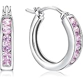 RANDES Small Hoop Earrings for Women Sterling Silver/14K Gold Plated 18mm Thick Huggie Hoop Earring Annivesary Wedding Jewelry Channel Set Birthstone Earrings