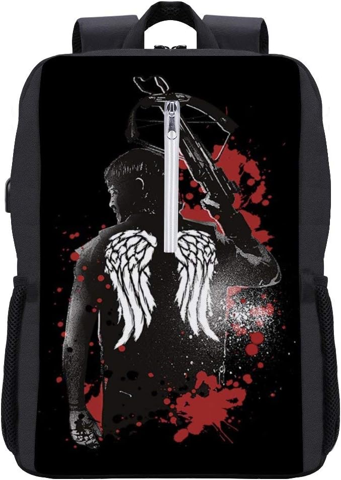 Walking Dead Daryl Dixon Wings and Crossbow Backpack Daypack Bookbag Laptop School Bag with USB Charging Port
