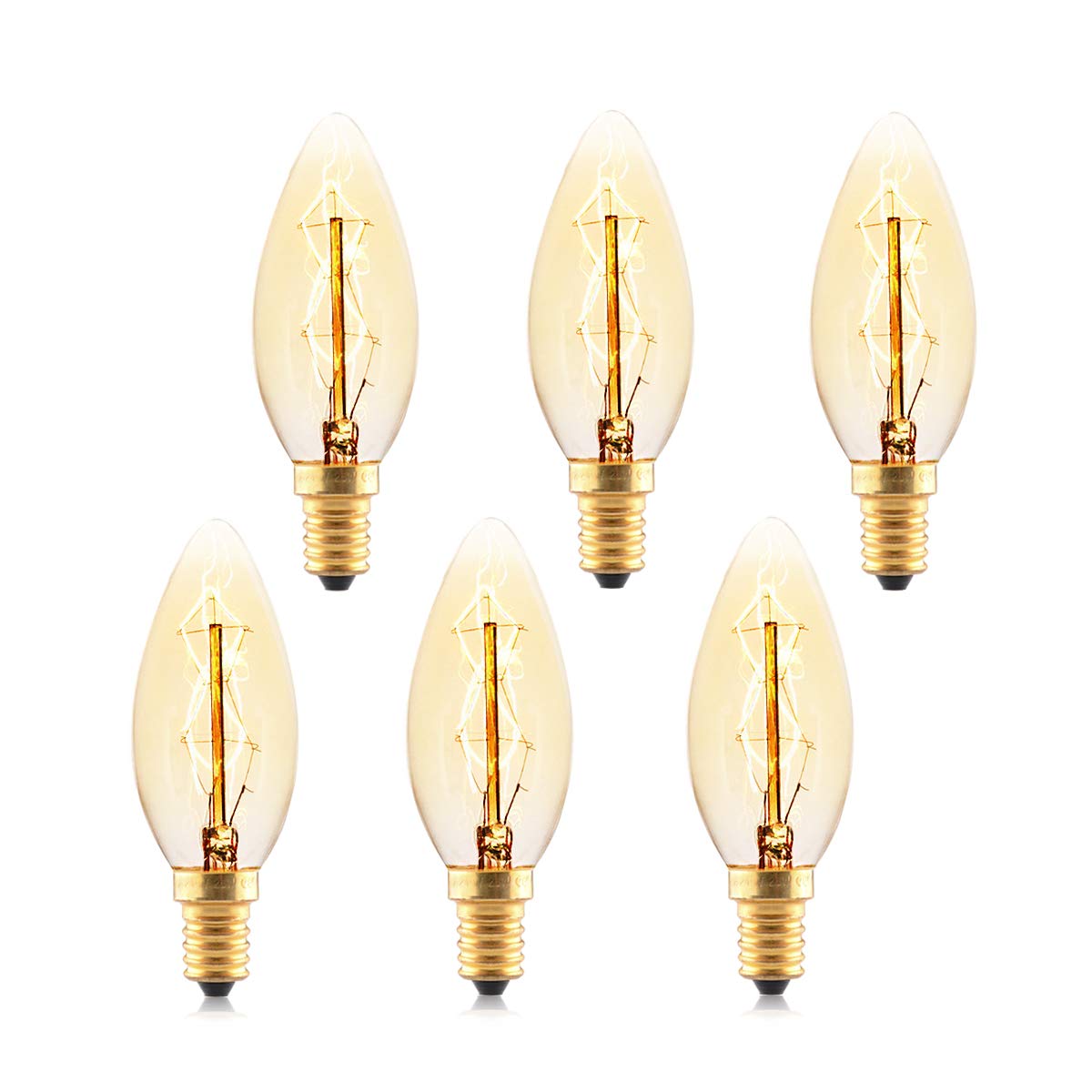 6 Pack Vintage E14 Candle Light Bulbs 4̣0̣Ẉ, Dimmable E14 Small Screw Bulbs, Vintage Edison Screw Bulb, Warm White 2700K