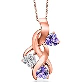 Gem Stone King 18K Rose Gold Plated Silver Lab Grown Diamond and Blue Tanzanite Pendant Necklace for Women | 1.44 Cttw | Gemstone April Birthstone | Heart Shape 5MM | With 18 Inch Chain