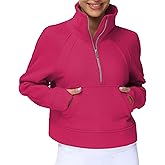 THE GYM PEOPLE Womens' Half Zip Pullover Fleece Stand Collar Crop Sweatshirt with Pockets Thumb Hole