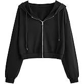SOFIA'S CHOICE Cropped Zip Up Hoodie Women Long Sleeve Crop Sweatshirts Jackets
