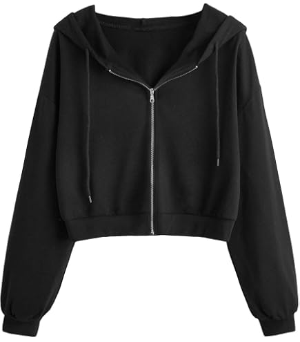 Amazon.com: Amazhiyu Women's Cropped Zip up Hoodie Long Sleeves