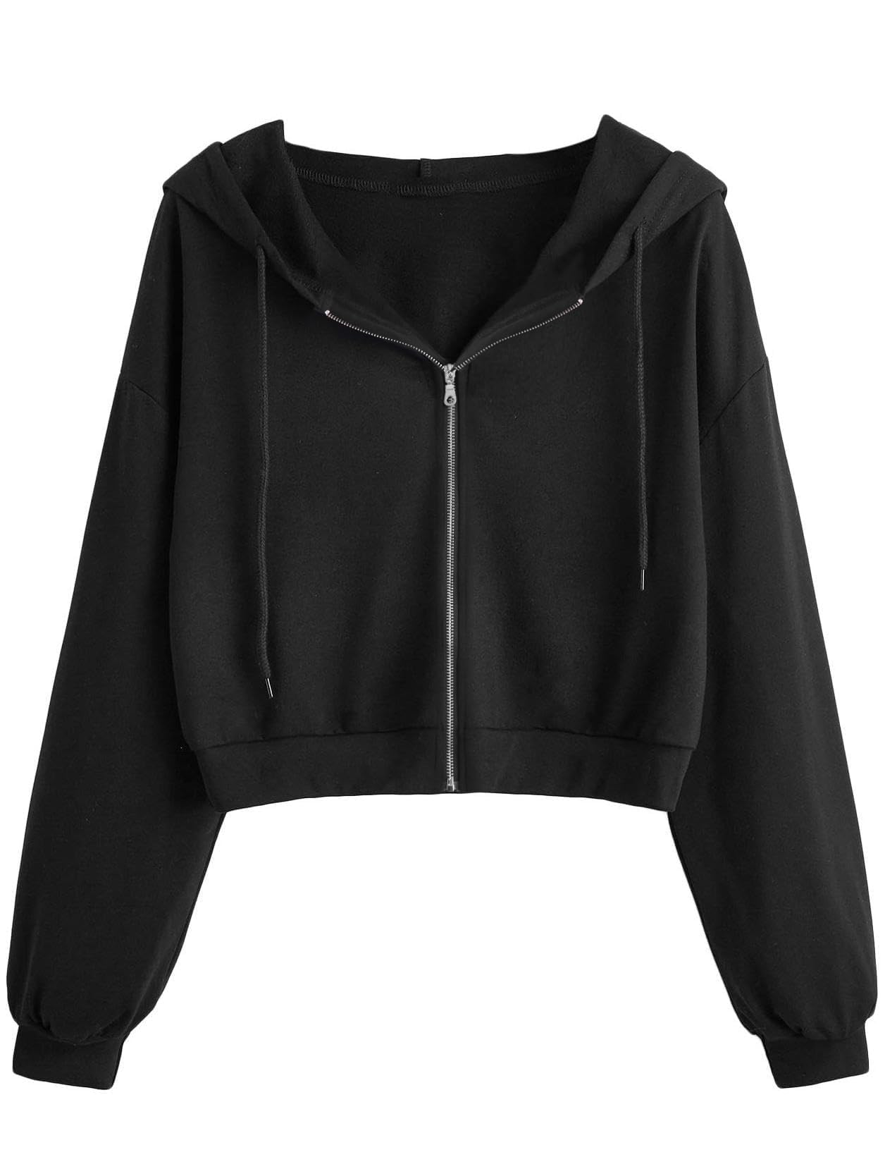 Photo 1 of SOFIA'S CHOICE Cropped Zip Up Hoodie Women Long Sleeve Crop Sweatshirts Jackets Black Medium