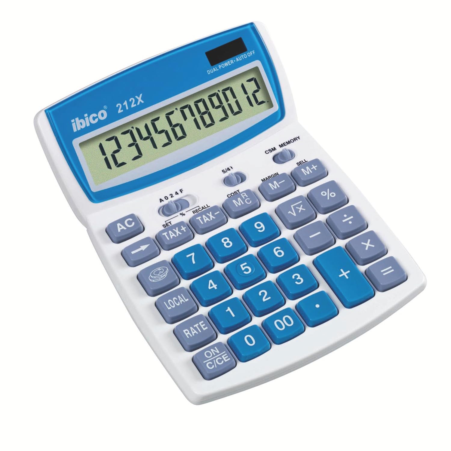 Ibico Calculator Desktop Tilted Currency Cost-Sell-Margin Solar and Battery 12 Digit Ref 212X IB410086