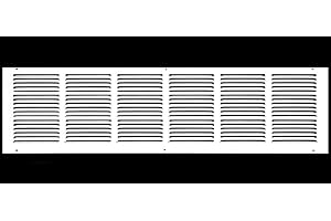 HVAC Premium 32'' x 8'' [Duct Opening] Flat Stamped Steel Return Air Grille - Sidewall and Ceiling - HVAC Vent Duct Cover - White [Outer Dimensions: 33.75''w X 9.75''h]