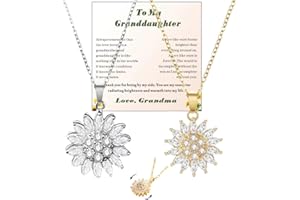 FISHFRUIT To My Granddaughter Sunflower Fidget Necklace,Spinning Sunflower Pendant Necklace Granddaughter Necklace, Granddaughter Gifts from Grandma, Rotating Daisy Flower Anxiety Necklace