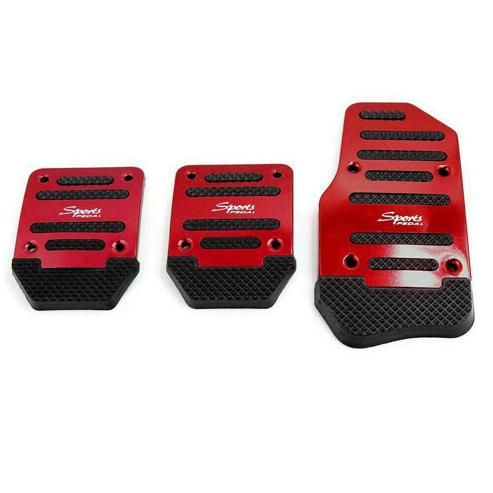 Riloer 3PCS Red Aluminum Alloy Car Brake & Accelerator Pedal Non-slip Cover