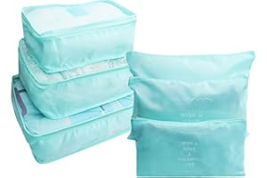 GUIFIER 6 PCS Travel Luggage Organizer Bags, Packing Cubes Compression, Travel Storage Bags Organizers, Travel Cubes Laundry Pouches for Backpack Suitcases Clothes Underwear (Light Blue)