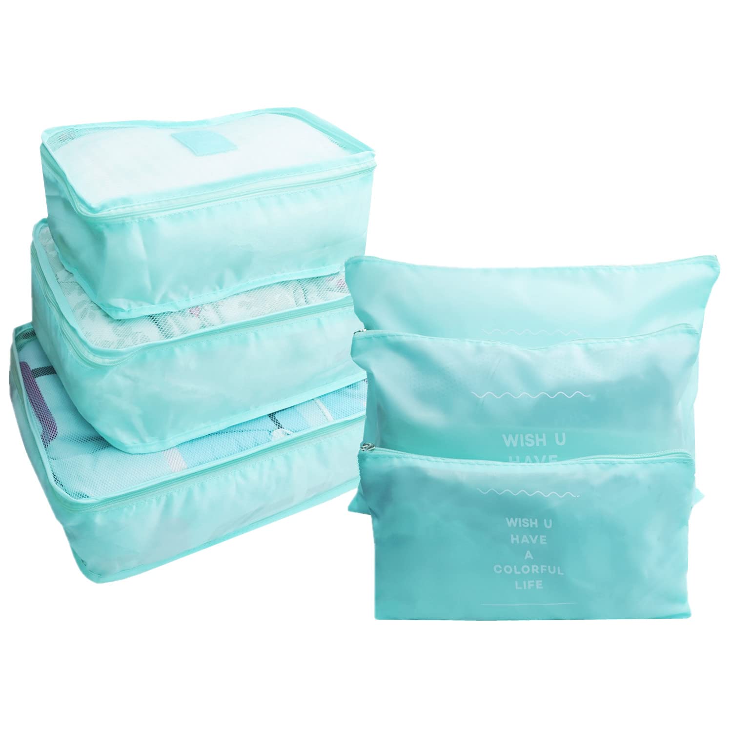 GUIFIER 6 PCS Travel Luggage Organiser Bags, Travel Packing Cubes Compression Pouches,Travel Storage Bags Suitcase Organizer Laundry Bags for Backpack Clothes Underwear Socks Storage Bags (Light Blue)