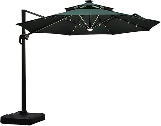 Paraguas de patio de doble parte superior con base solar LED con 6