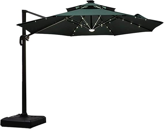 Paraguas de patio de doble parte superior con base solar LED con 6