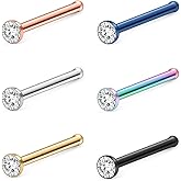Ruifan 6PCS 18G Mix Color 316L Surgical Steel Jeweled Clear Diamond CZ Nose Stud Rings Bone Pin Piercing Jewelry 1.5mm 2mm 2.5mm 3mm