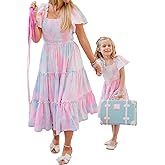 Mommy and Me Dress Mother and Daughter Matching Family Outfits Summer Mom and Girls Square Neck Maxi Dress