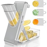 Eletronova Safe Mandoline Slicer for Kitchen, Vegetable Slicer with Container, French Fry Cutter, All in 1 Julienne Slicer for Potato, Thickness Adjustable, Detachable Blade (Gray)