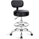 SUPERJARE Drafting Chair with Back, Adjustable Foot Rest Rolling Stool, Multi-Purpose Office Desk Chair, Thick Seat Cushion for Home Bar Kitchen Shop - Black