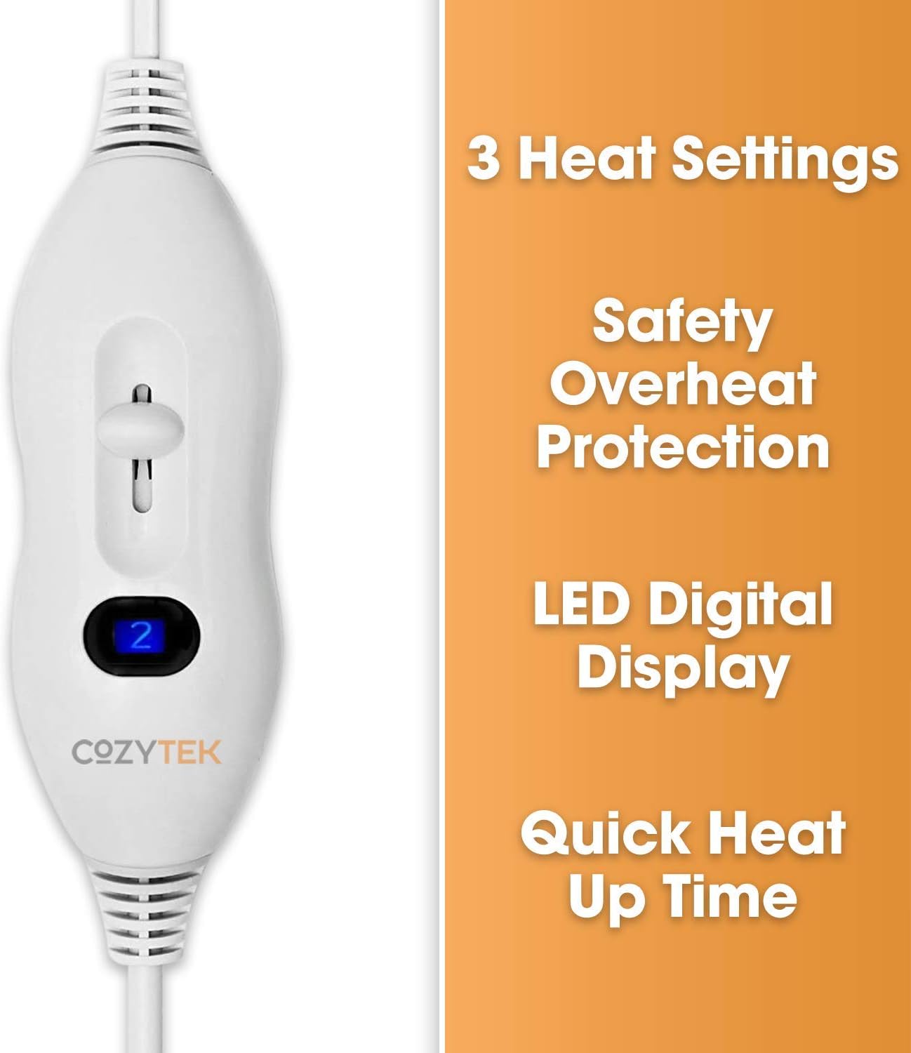 Cozytek Electric Blanket King Size 165 x 137cm, Soft Polyester Electric Blanket Fitted Underblanket Mattress Cover - Image 4