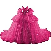 Youjiayi Lace Beaded Quinceanera Dresses with Sleeves Ruffle Tulle Sweet 16 Dress with Bow Layered Long Ball Gown for Women
