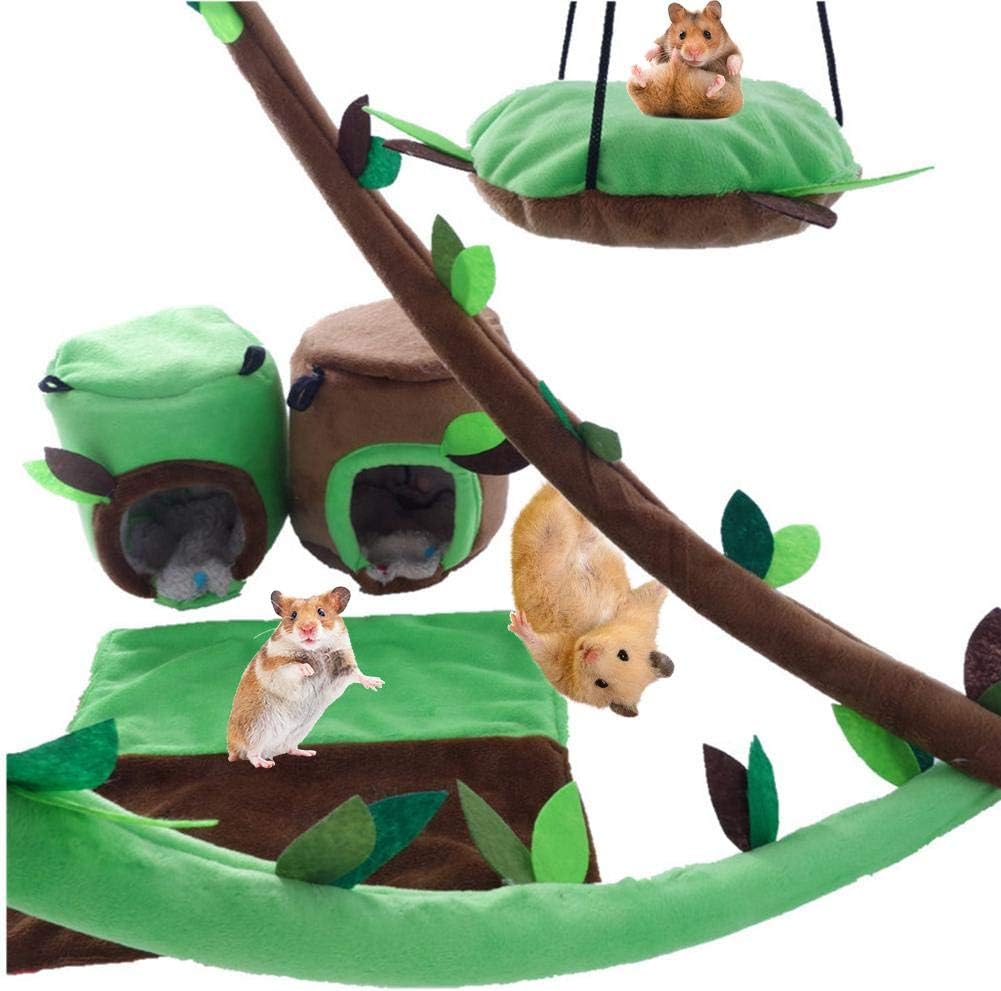 SHOH Wooden Cat House 6 Piece Set With Escape Door, Front Door With Eave To Prevent Rain For Cat And Small Animals Cat Tree Activity Centre Climbing Tower Furniture With Sisal Scratching Posts Plush