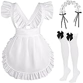 Cardkiss Retro Ruffle Maid Costume Apron for Women with Headband and Socks Set for Halloween Theme Party