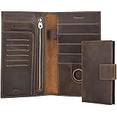 CONTACTS Full Grain Leather Family Passport Holder for 4 Airtag Passport Wallet RFID Blocking Travel Passport Cover with 4 Passport Slot, 6 Card Slot (Brown)