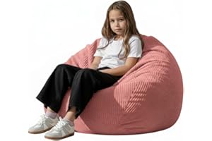 ZHENLIVES Stuffed Animal Storage Bean Bag Chair Cover (No Filler),Large Toy Storage Organizer & Comfy Kids Sofa Chair for Playroom, Teens Adults Toddler - Corduroy (Pink, Cover Only)