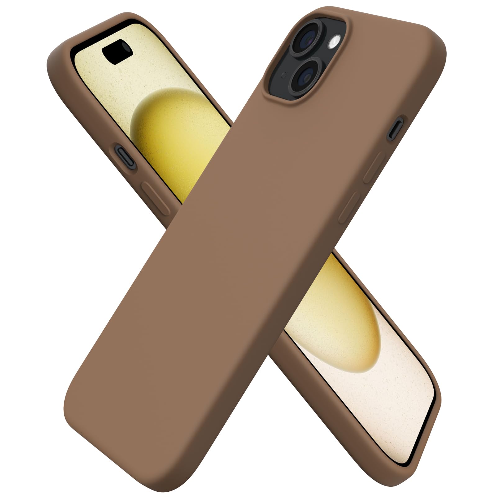 ORNARTO Compatible with iPhone 15 Plus Case 6.7", Slim Liquid Silicone 3 Layers Full Covered Soft Gel Rubber Cover Protective Phone Case with Anti-Scratch Microfiber Lining-Brown
