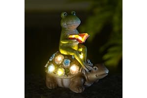 Nacome Solar Frog Riding Turtle for Garden Decor - Outdoor Statues for Patio,Yard,Balcony Ornament,Turtle Gifts for Women/Mom/Grandma,Mom's Best Gift
