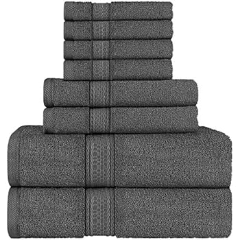 Utopia Towels 8 Piece Towel Set, Grey, 2 Bath Towels, 2 Hand Towels, and 4 Washcloths