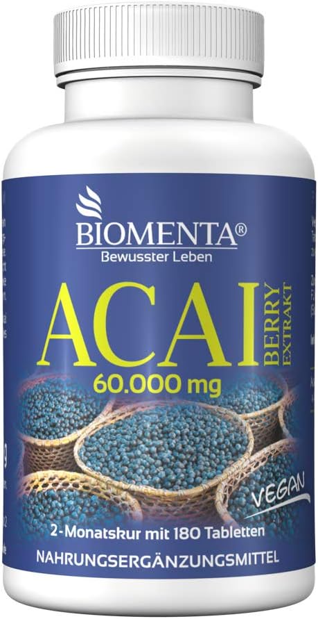 BIOMENTA ACAI PURE 60.000 mg | 180 vegana Acai Pastillas | por dos ...