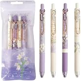 MOZXIRZ 4 Pcs Gel Ink Pens Flower Retractable Pens 0.5mm Black Ink Gel Pens Women Girls Cute Aesthetic Pens Office School Pens (Flower-6)
