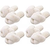 Evshine 2Pairs 4Pairs Women's Fuzzy Slippers Cross Band Memory Foam House Slippers Open Toe Indoor Outdoor Shoes
