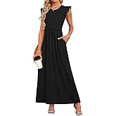 MISFAY Women's Ruffle Sleeve Maxi Dresses Casual Crewneck Long Dress with Pockets