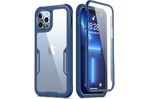 FUNMIKO iPhone 13 Pro Case with Screen Protector,Mili-Grade Heavy Duty Protection Pass 21ft. Drop Tested Slim-fit Clear Plastic Cover Protective Phone Case for Apple iPhone 13 Pro 6.1" Blue
