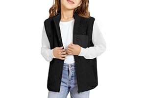 Haloumoning Girls Sherpa Fleece Vest Kids Fall Winter Full Zip Fuzzy Outerwear Jacket with Pockets 5-14Y