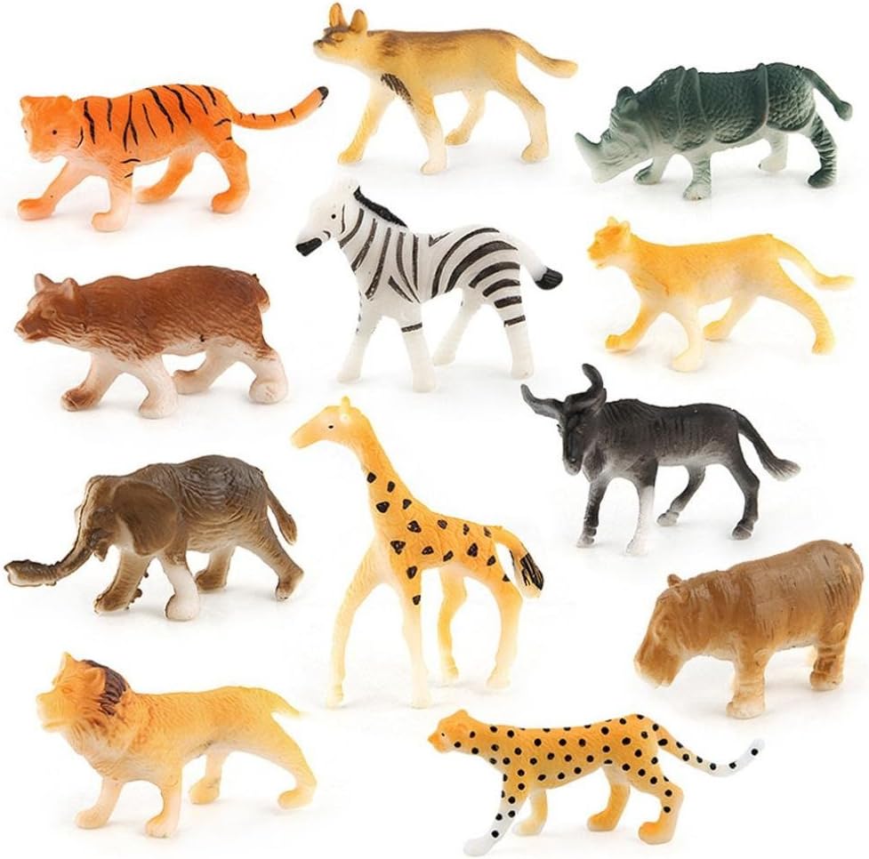 Momola 24pcs Childrens Assorted Plastic Toys Simulated Wild Animals Model Jungle Zoo Pretend Play Figures