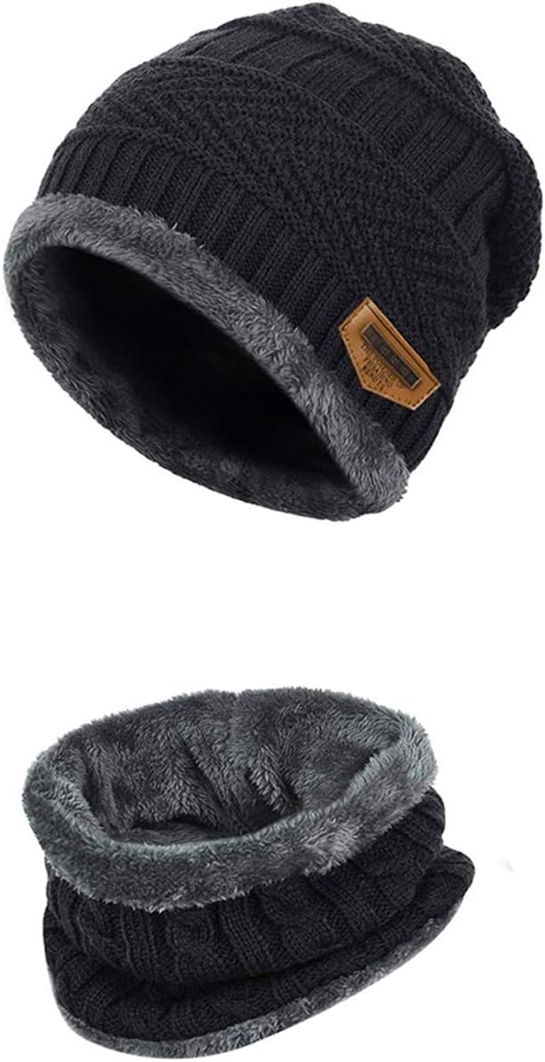 ANJUREN Hat Beanie Scarf Set 2pcs Child Kids Boys Girls Winter Snow Knit Skull Cap Circle Scarves
