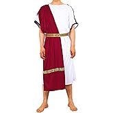 EAWIN Men's Deluxe Classic Toga Costume Set Including Tunic,Belt Roman Costume White God Burgundy Summer Partywear